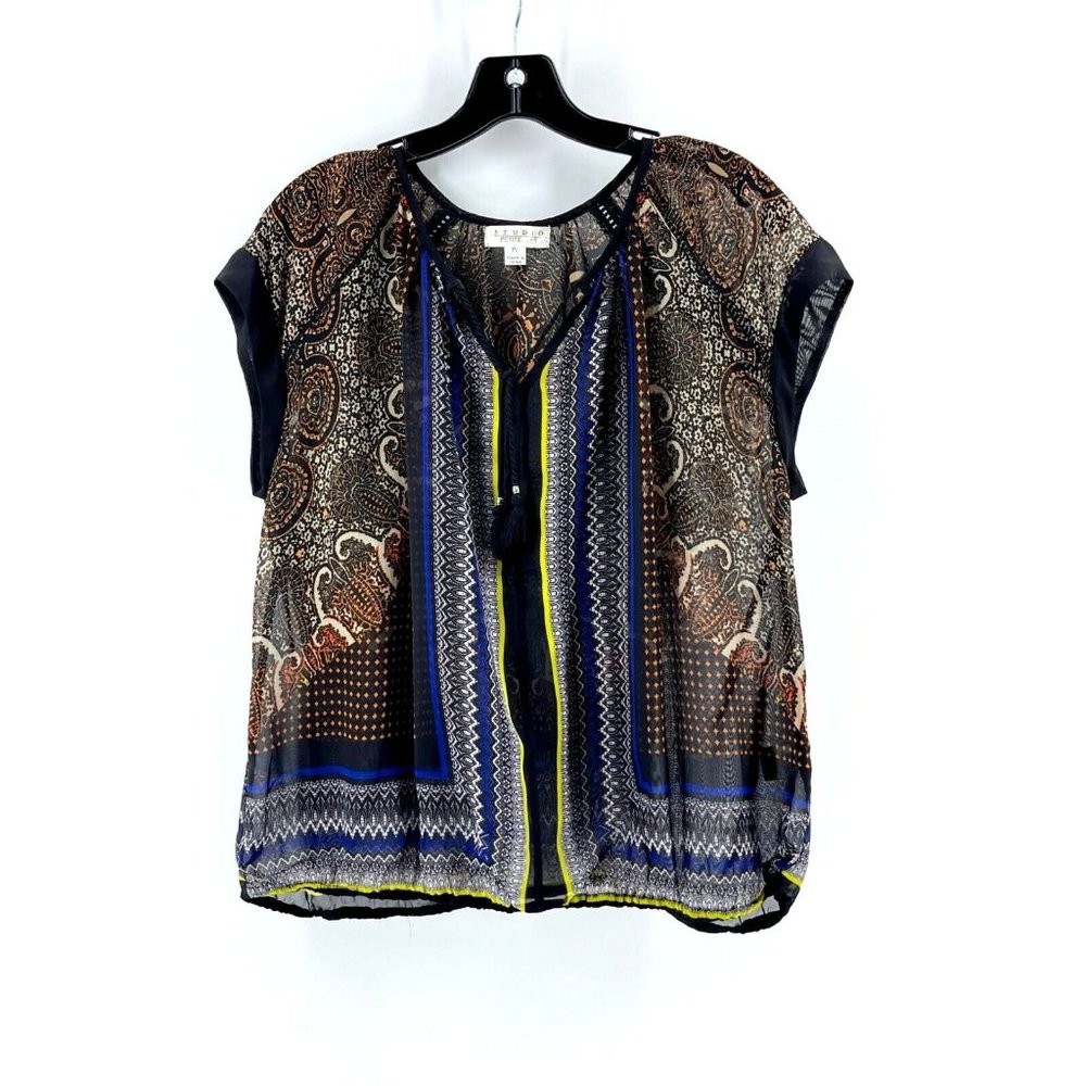 Studio Petite JPR Women's Sleeveless Tassel Boho Sheer Floral Shirt Top Size PL